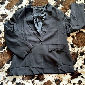 Black Blazer Ruffle Detail